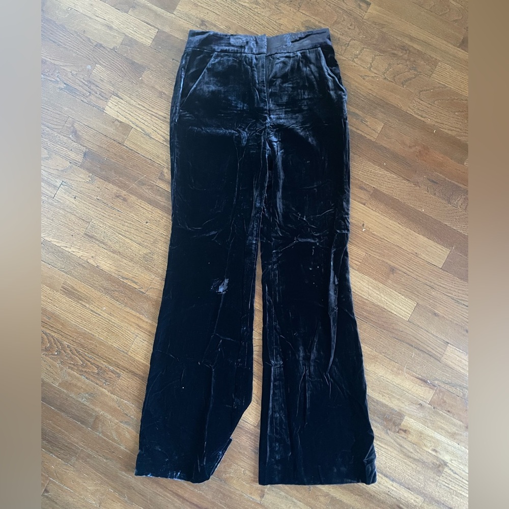 Veronica Beard Navy Gaya Velvet Wide Leg Lebone Pants